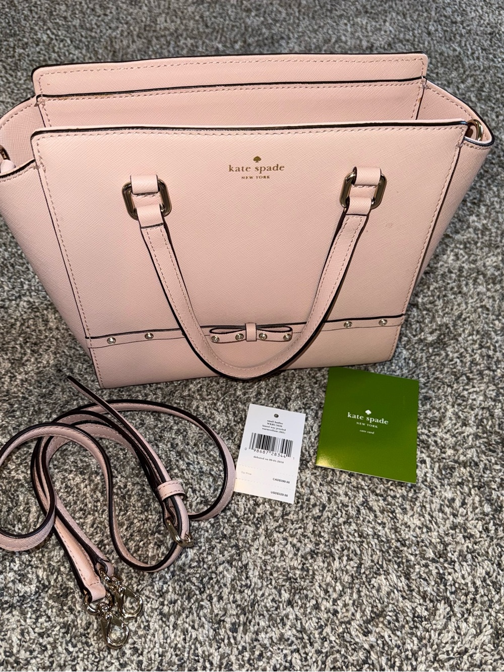 kate spade Blush Pink Leather Tote with Bow Detail
